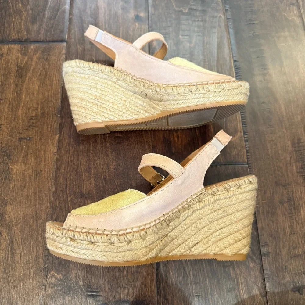 Anthropologie Naguisa Ruca Wedge Espadrilles Yellow Tan size 7